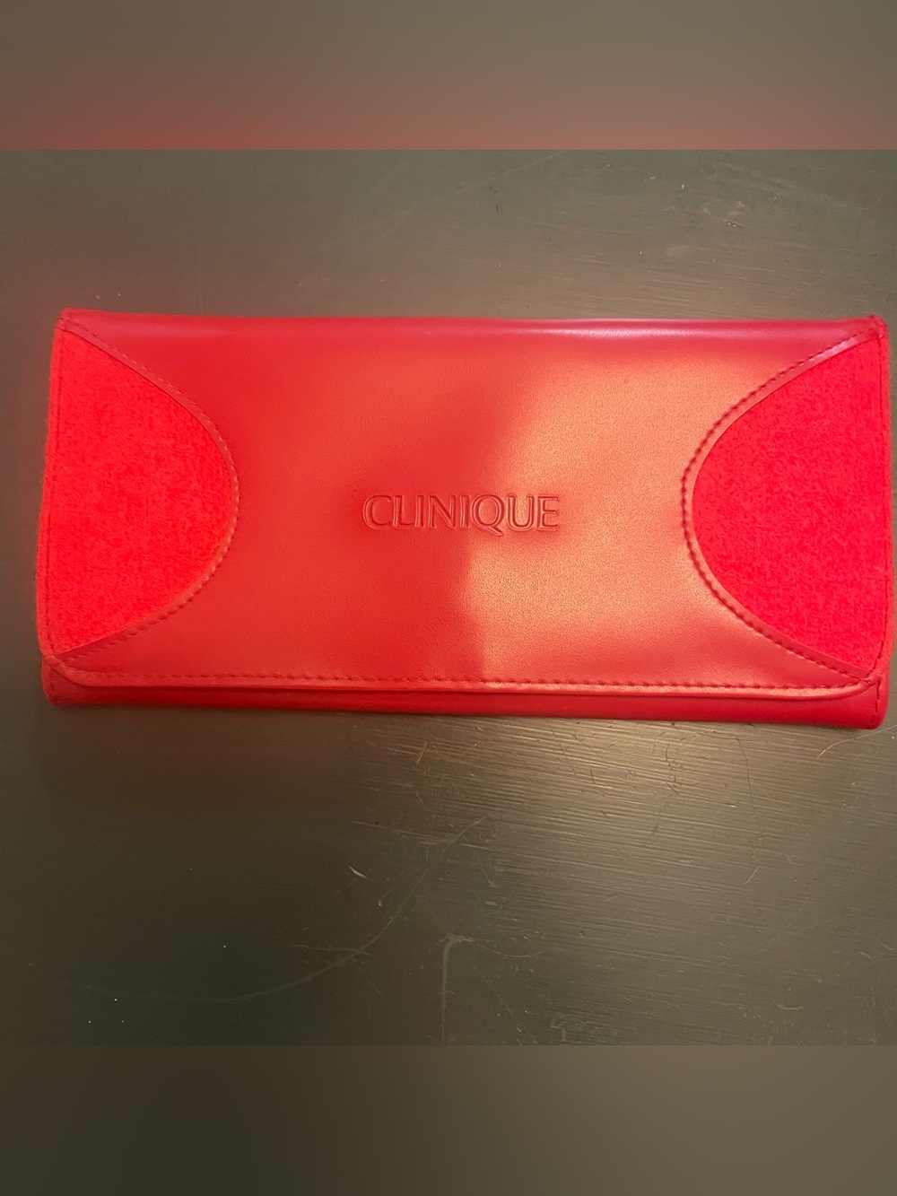 Clinique Bright Red Embossed Clutch makeup/cosmetic bag makeup, toiletries elect